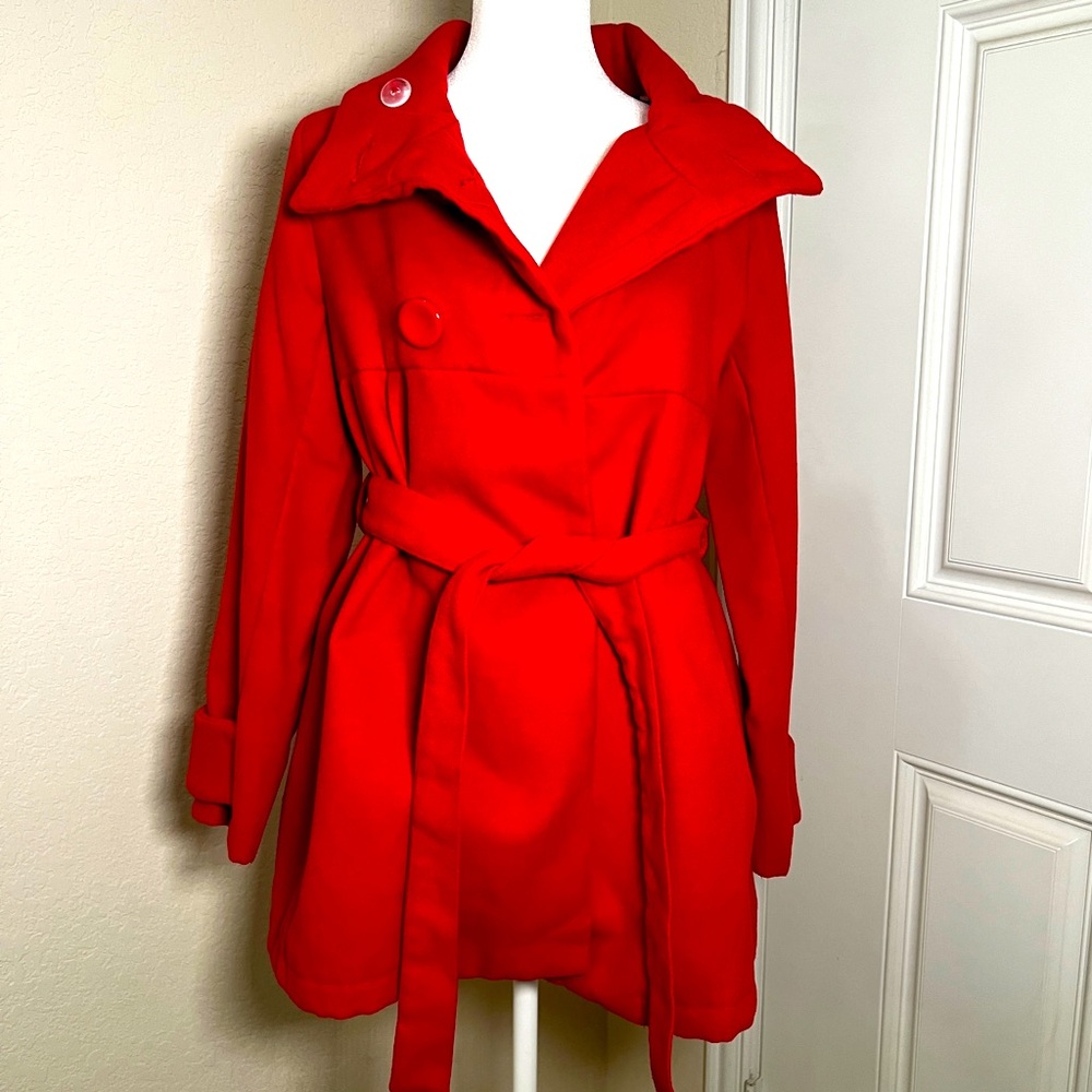 Small Red Women's MARIA LUIZA Long Sleeve Double Breasted Trench Coats Ladies